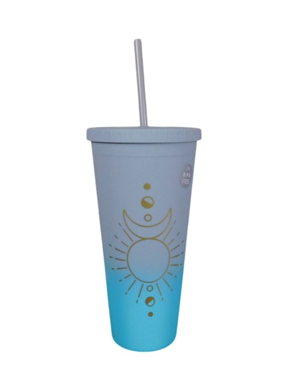 Gold Moon Phases Gradient Blue BPA-Free 16 Oz Tumbler With Lid & Straw For Hot O